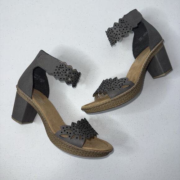 Rieker Women’s Rhinestone Embellished Heel Sandal Gray Size 39 - Picture 1 of 7